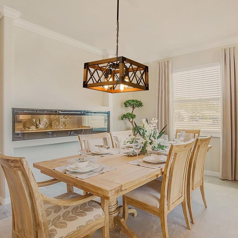 Rustic Industrial Linear Chandelier For Dining Rooms Farmhouse Rectangular Square Light Fixture