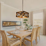 Rustic Industrial Linear Chandelier For Dining Rooms Farmhouse Rectangular Square Light Fixture
