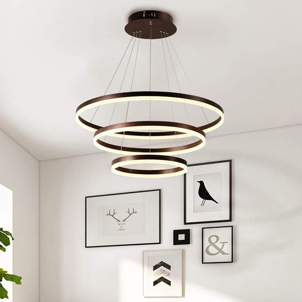 Trio of Illumination: Modern LED Chandelier with Adjustable Rings