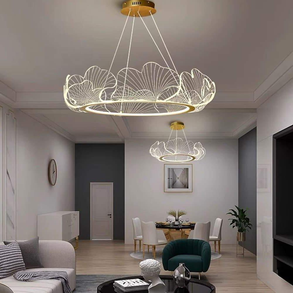Sea Inspired Elegant Wave Round Acrylic Chandelier With Gold Finish 33Inch Wide Led Ceiling Light
