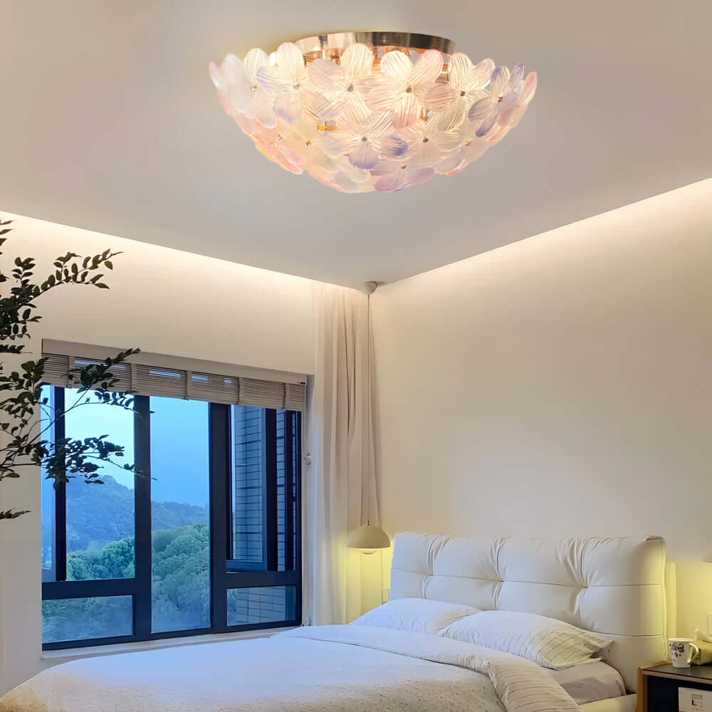 French Petal Glass Semi Flush Mount Ceiling Light in Pastel Hues