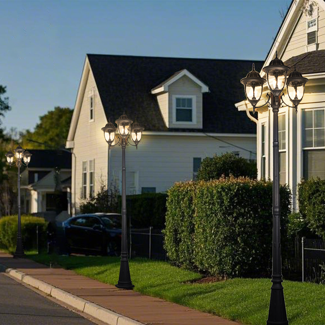 European Three-Light LED Post Lamp for Villa Gardens