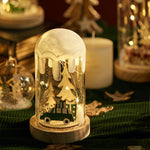Nordic Snow Scene Table Lamp with Wooden Base and Warm LED Light