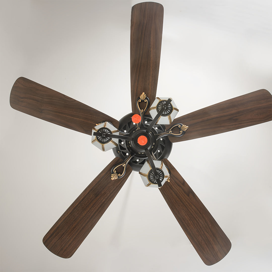 Artisan Wood Grain Ceiling Fan with Integrated Lighting – Vintage Modern Design