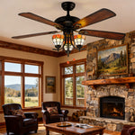 Artisan Wood Grain Ceiling Fan with Integrated Lighting – Vintage Modern Design