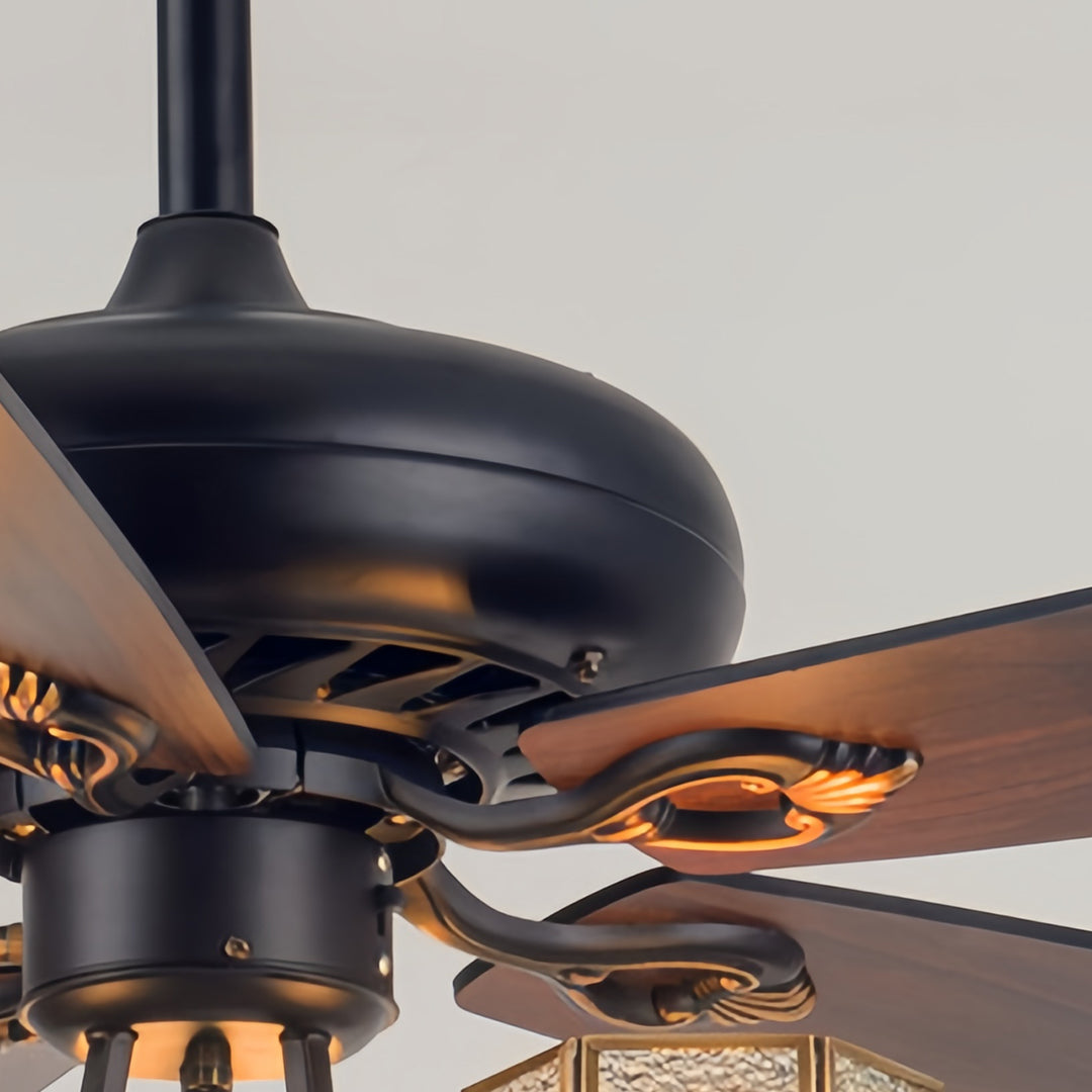 Artisan Wood Grain Ceiling Fan with Integrated Lighting – Vintage Modern Design