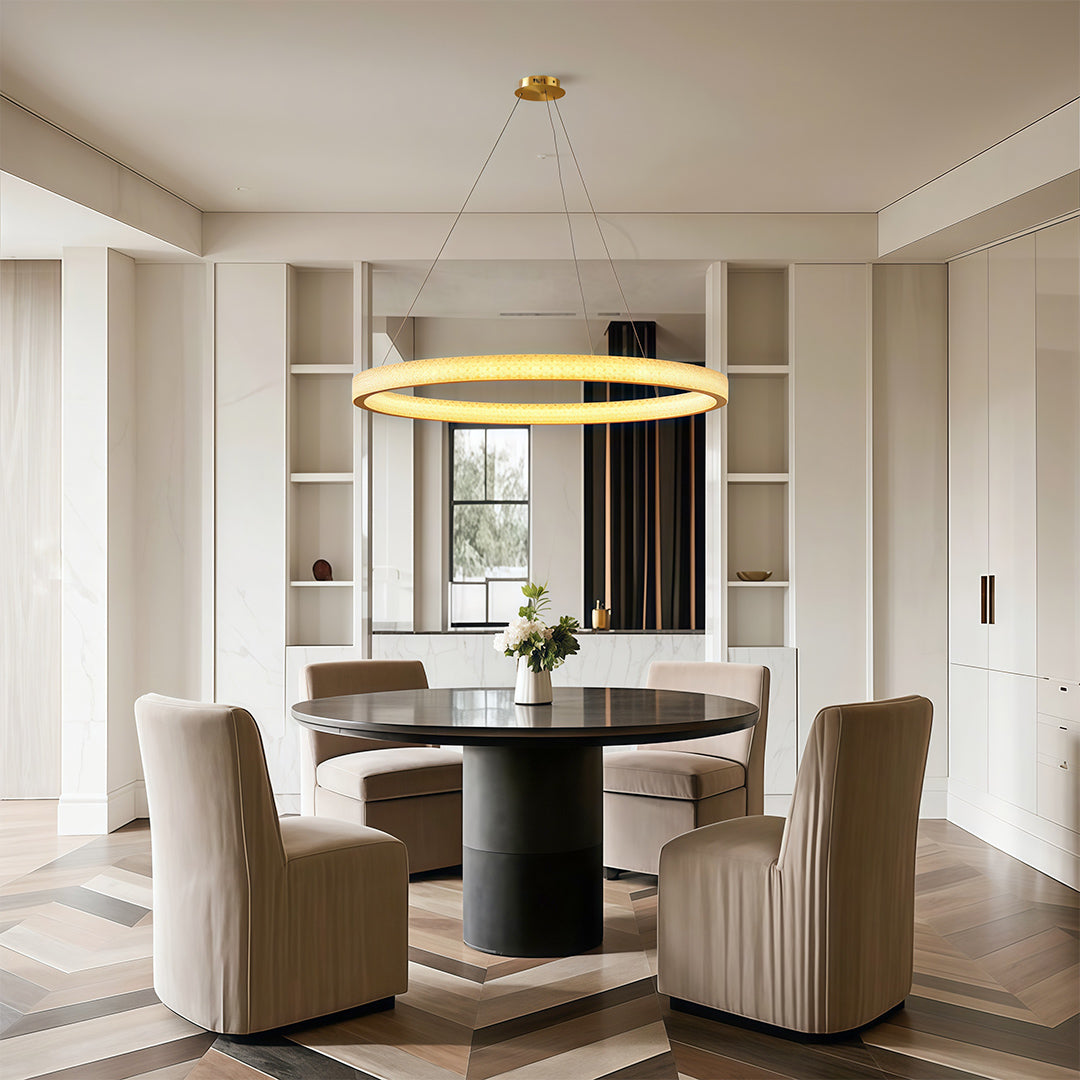 Aurelia Circular LED Chandelier in Copper, Chrome, or Black
