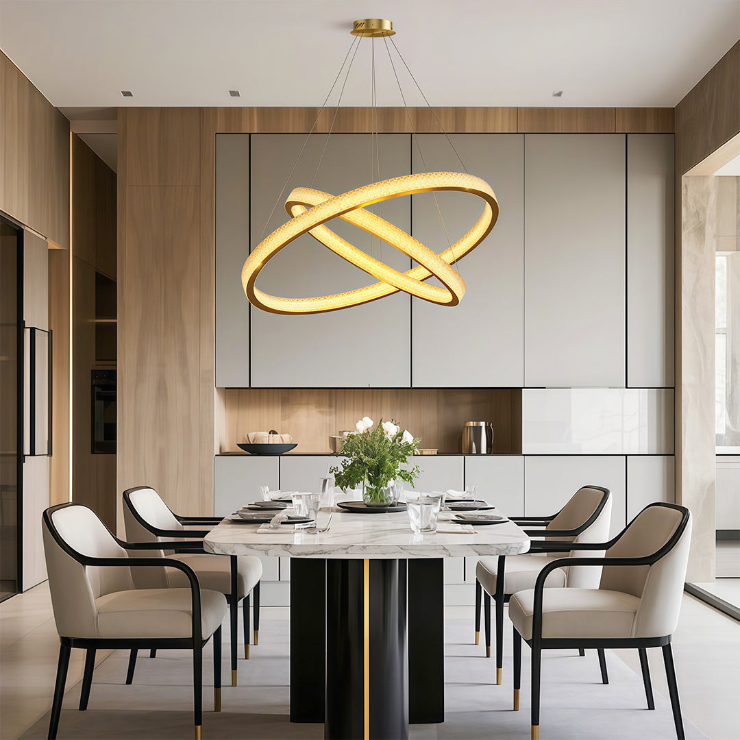 Aurelia Circular LED Chandelier in Copper, Chrome, or Black