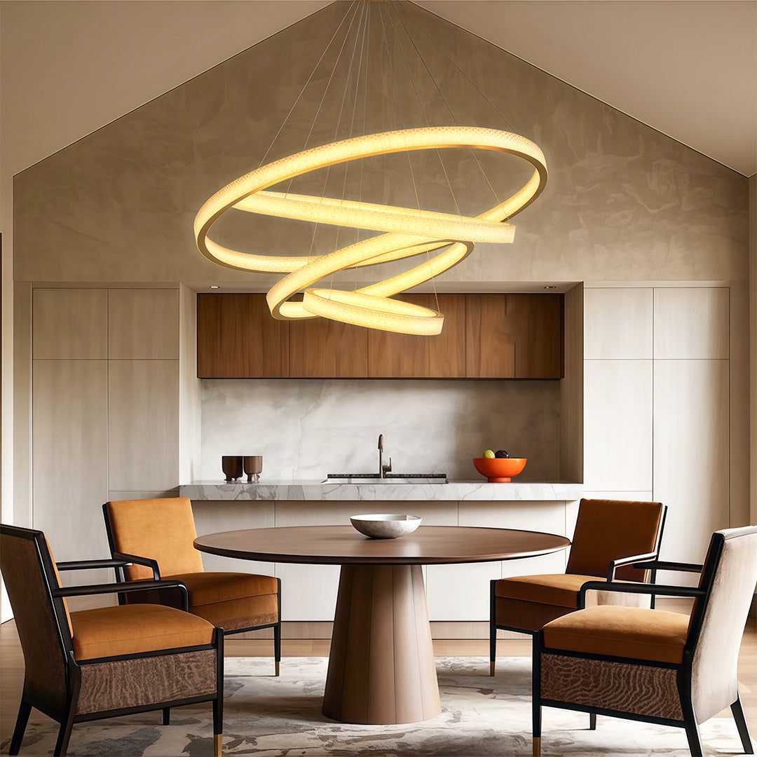 Aurelia Circular LED Chandelier in Copper, Chrome, or Black