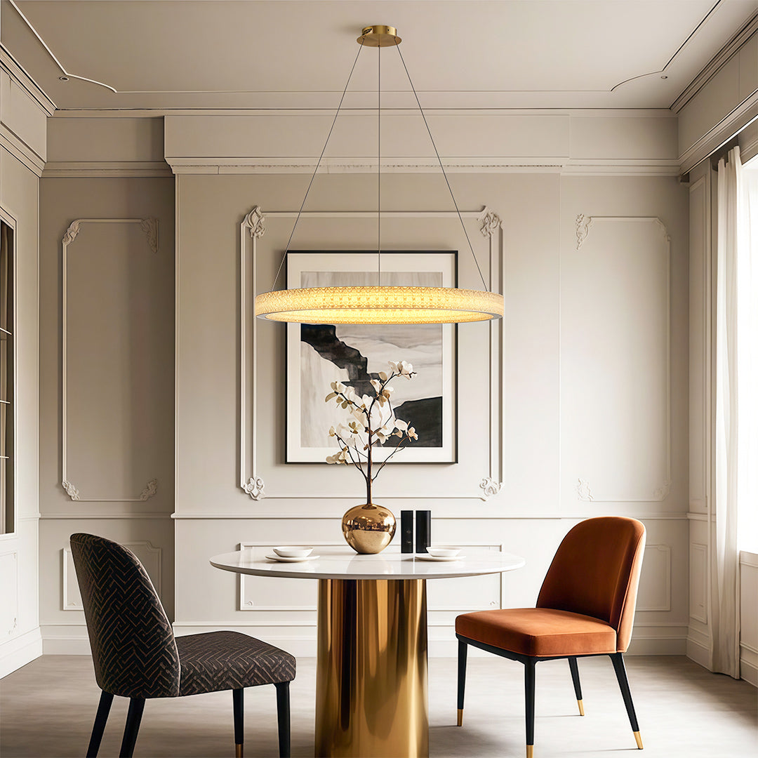 Aurelia Circular LED Chandelier in Copper, Chrome, or Black