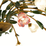 Vintage French Country Floral Iron Chandelier with Glass Shades