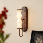 French Vintage Bamboo Silk Wall Sconce with Walnut Metal Accents
