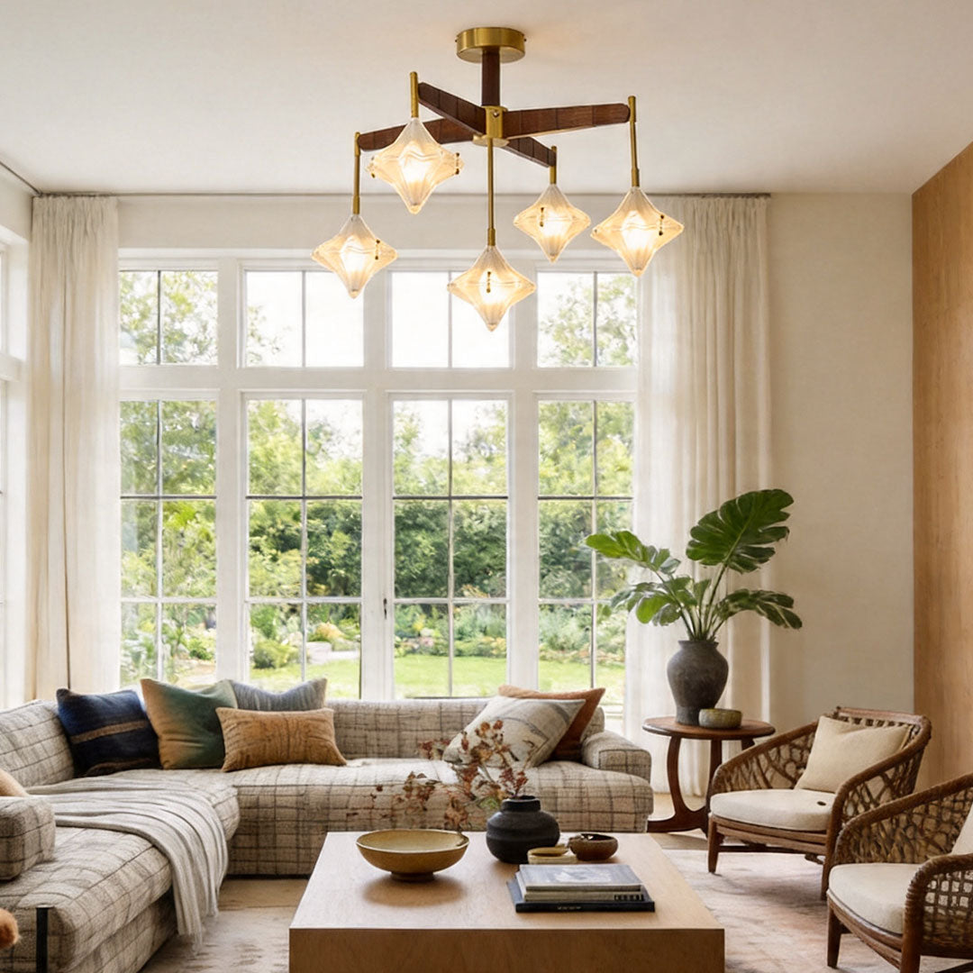 French Star Gold Chandelier with Opal Glass Shades for Elegant Interiors