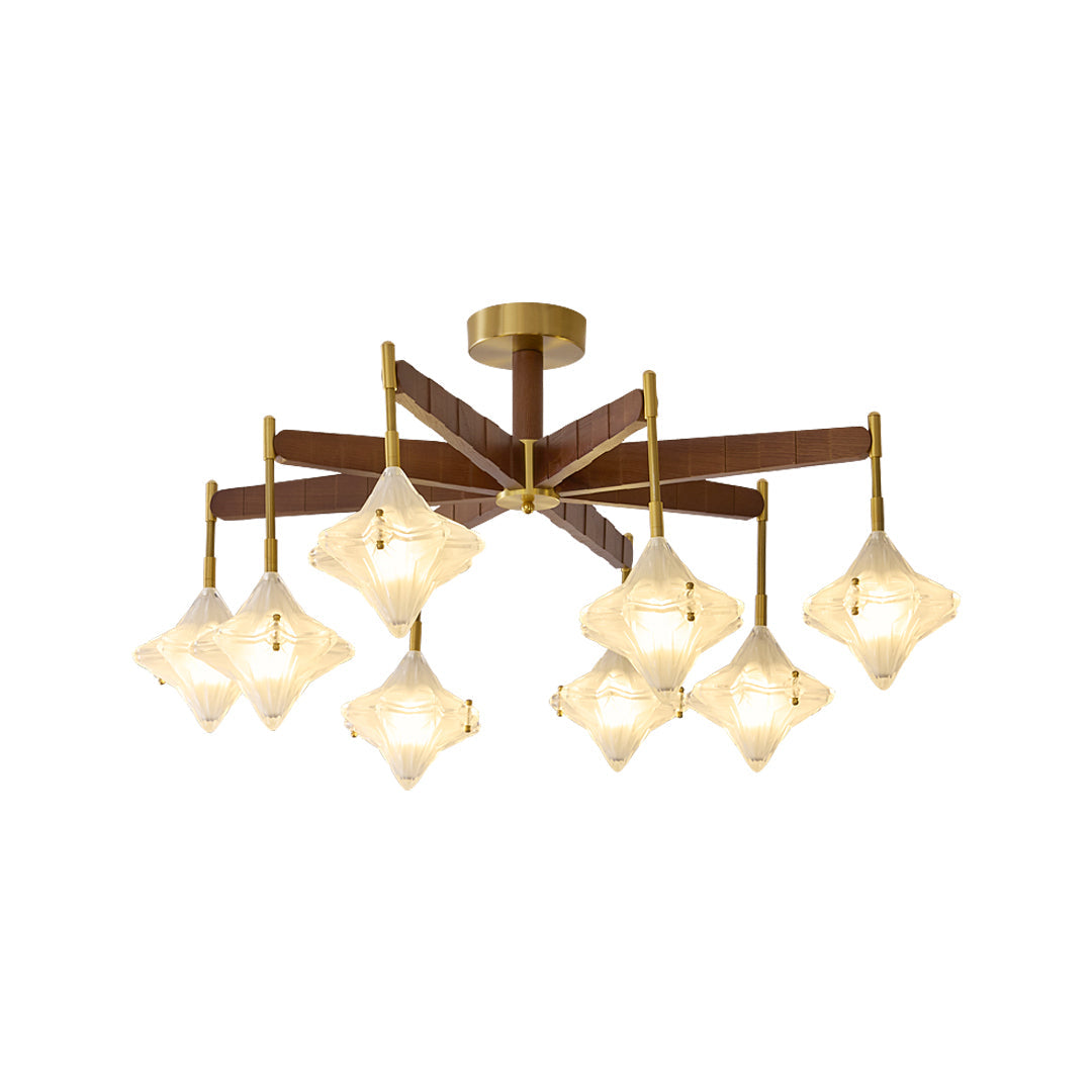 French Star Gold Chandelier with Opal Glass Shades for Elegant Interiors