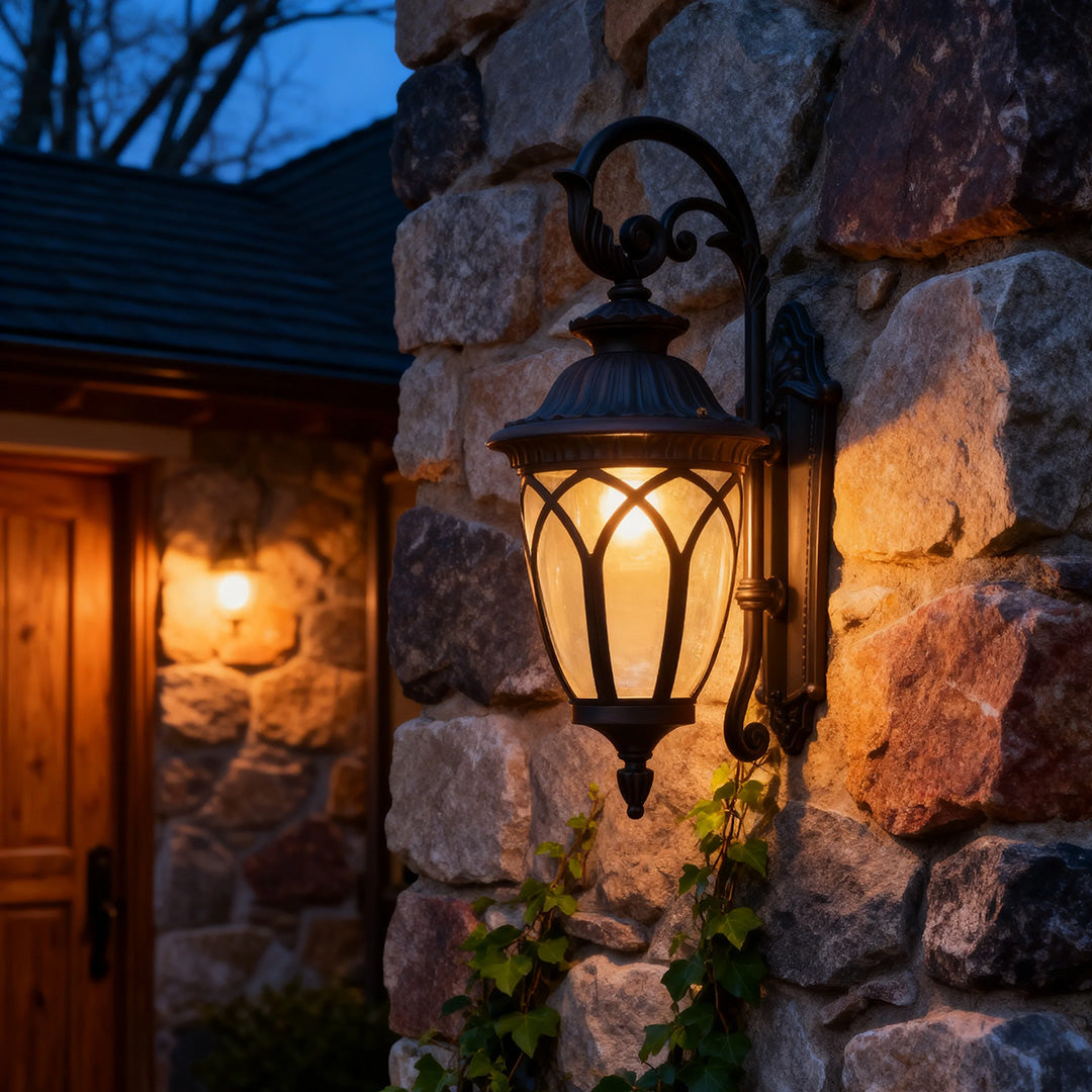 Chestnut Aluminum Outdoor Wall Sconce with Clear Glass Shade