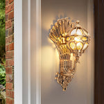 Artisan Outdoor Wall Sconce with Peacock Motif in Die-Cast Aluminum
