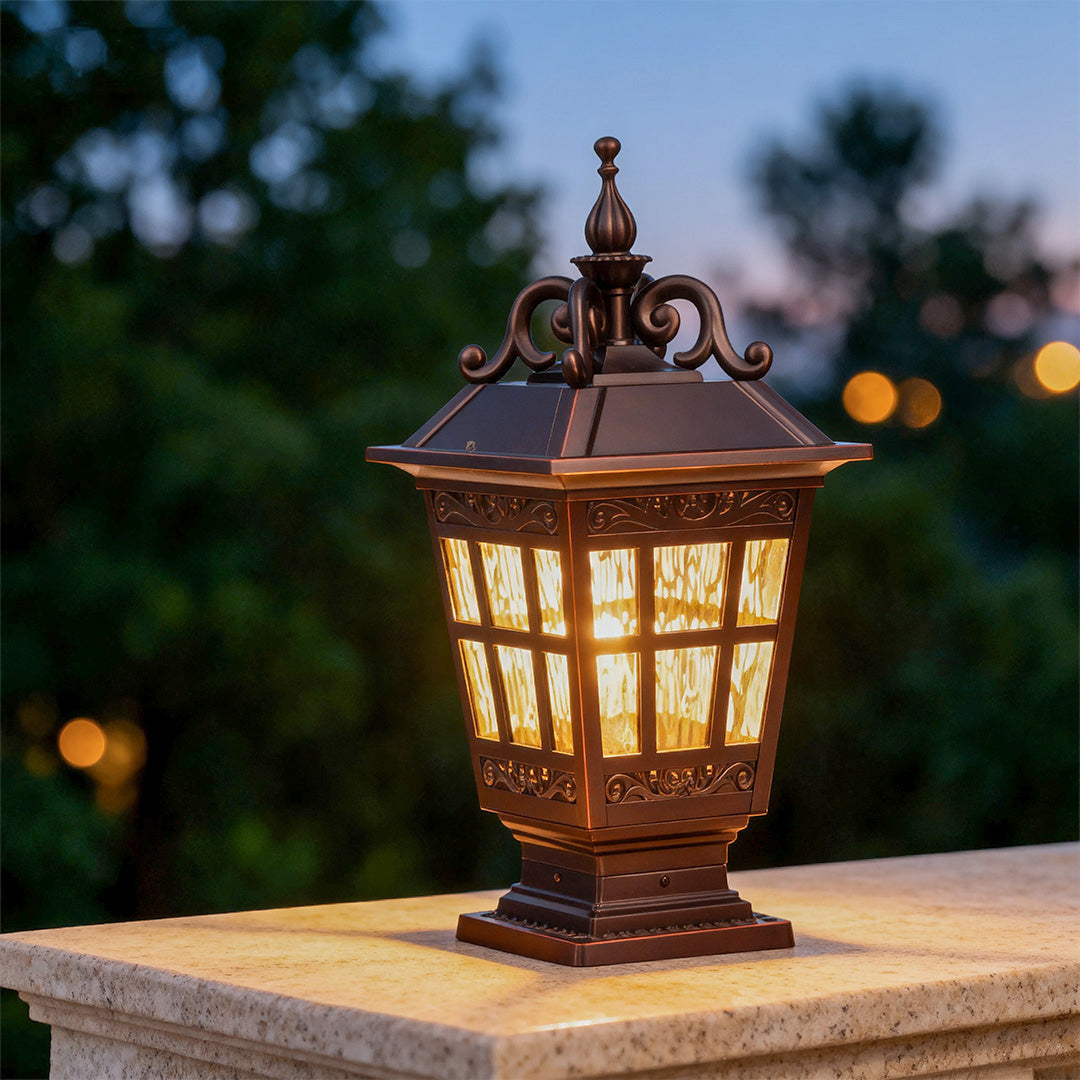 Pillar Garden Light in Chestnut Aluminum with Clear Glass Shade