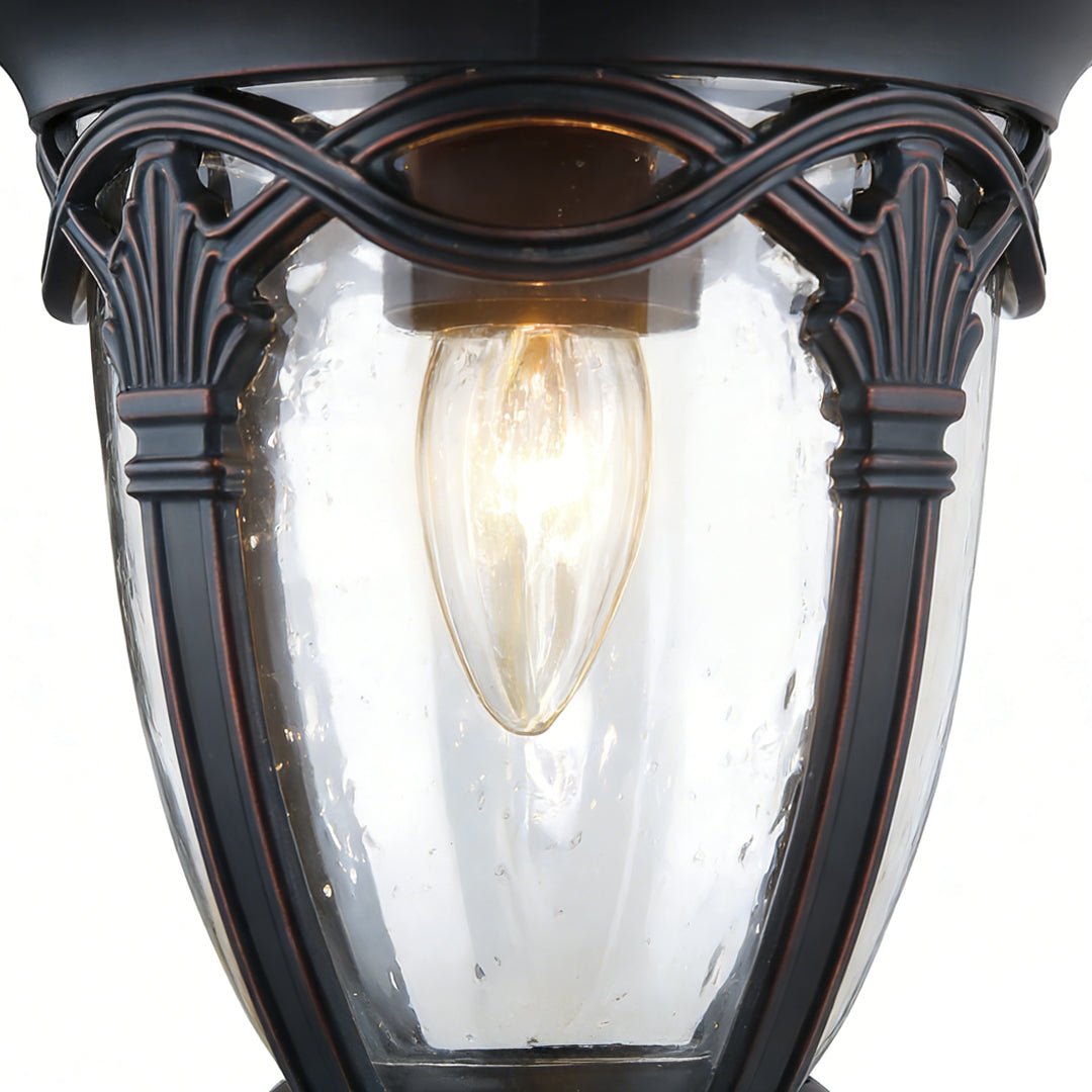 Outdoor Pendant Light with Adjustable Chain, Sand Black Aluminum & Clear Glass