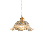 Japanese Floral Glass Pendant Light in Brushed Brass