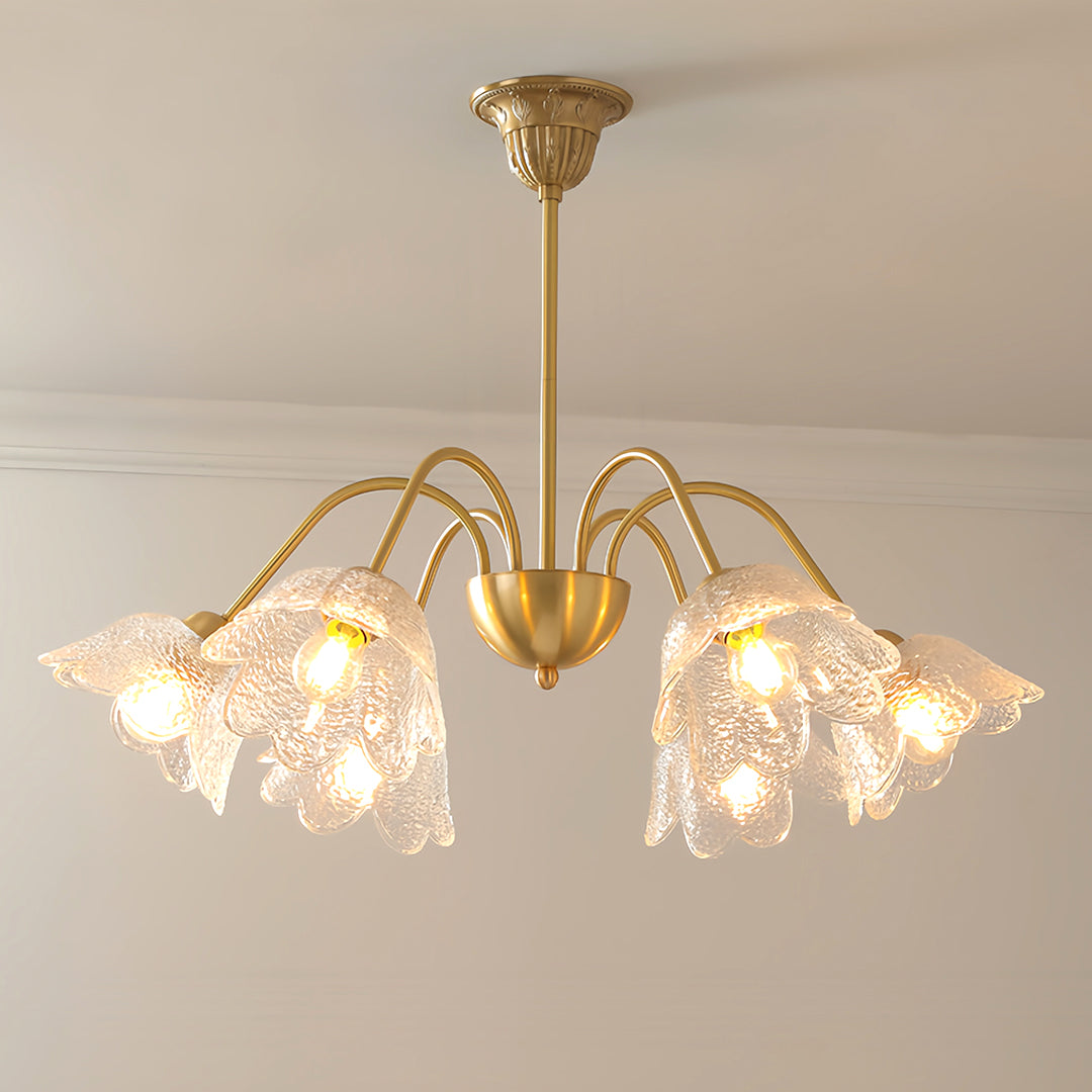 French Style Glass Petal Chandelier in Brass for Elegant Interiors