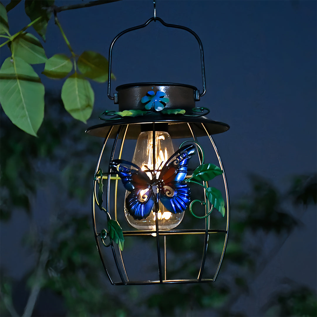 Artisan Iron Solar Butterfly Lantern for Garden & Patio