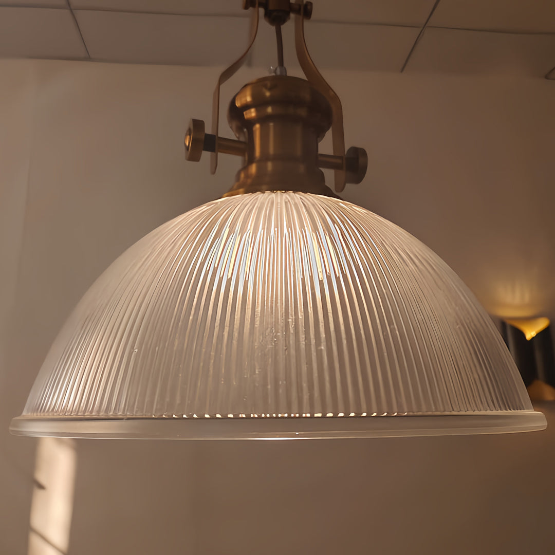Nordic Textured Glass Pendant Light with Brass Accents, Adjustable Chain