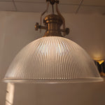 Nordic Textured Glass Pendant Light with Brass Accents, Adjustable Chain