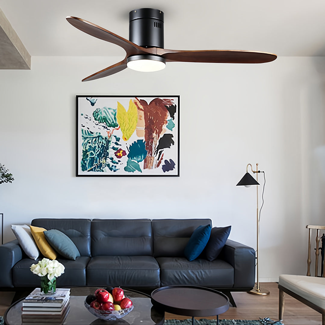 Aria Wooden Ceiling Fan with Integrated LED Light – Modern Flush Mount Fandelier