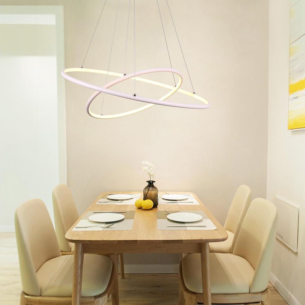 Modern Led Chandelier Minimalist 2 Ring Geometric Lights With Adjustable Height
