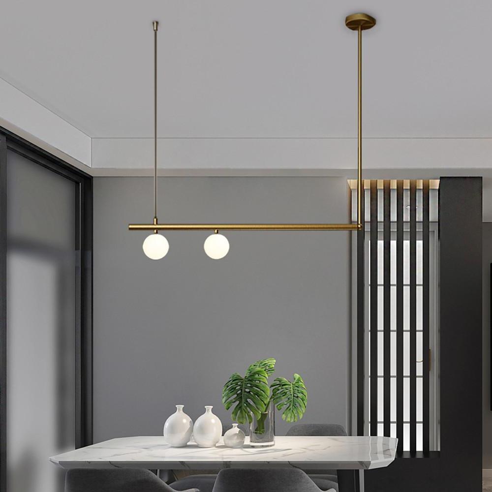 Minimalist Modern Linear Globe Pendant Lighting Copper Glass Kitchen Dining Room Light