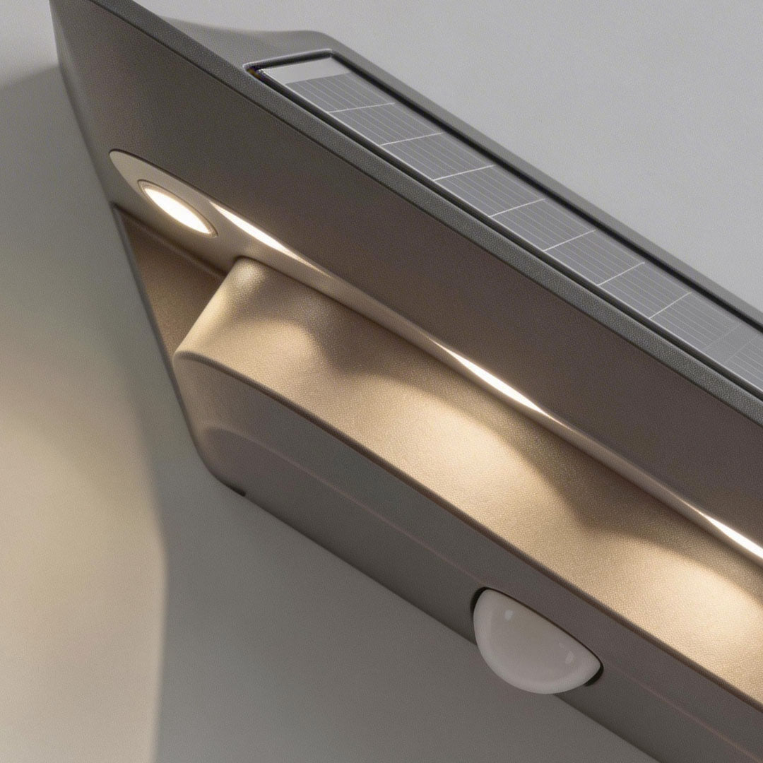 Modern Solar-Powered Motion Sensor Outdoor Wall Light in Gray