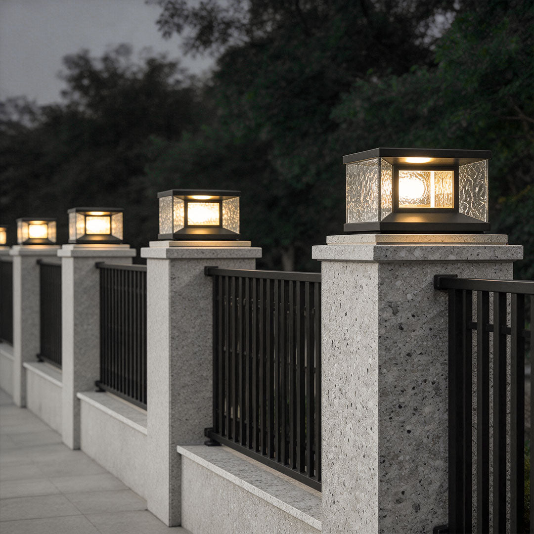Modern Outdoor Pillar Light in Black Stainless Steel with Clear Glass