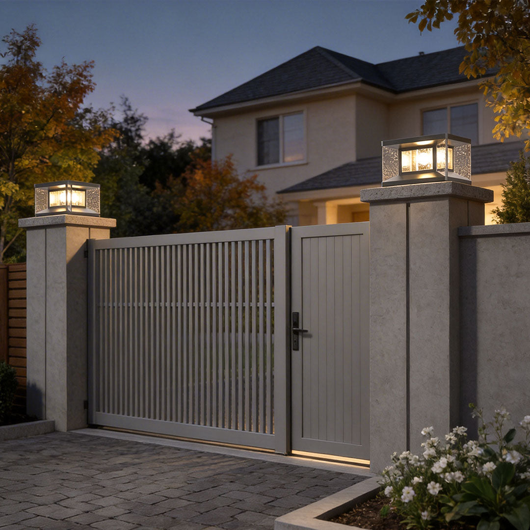 Modern Outdoor Pillar Light in Black Stainless Steel with Clear Glass