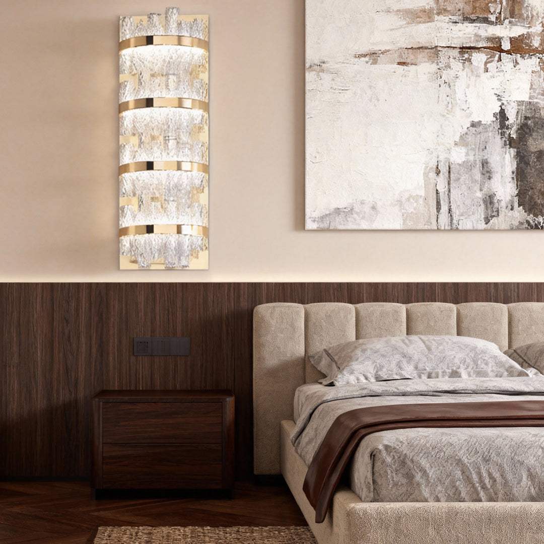 Modern Glass Wall Sconce with Stainless Steel Frame in Gold