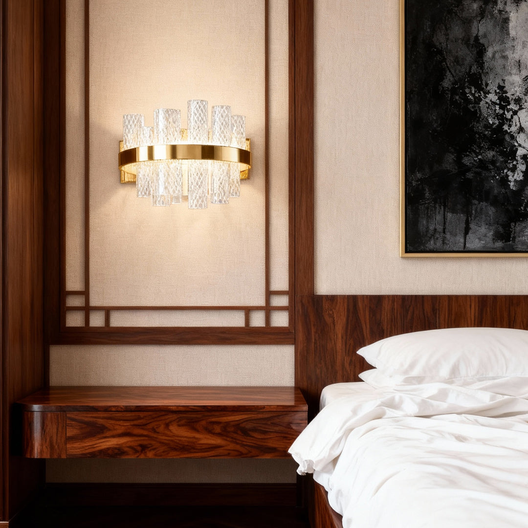 Modern Glass Wall Sconce with Stainless Steel Frame in Gold