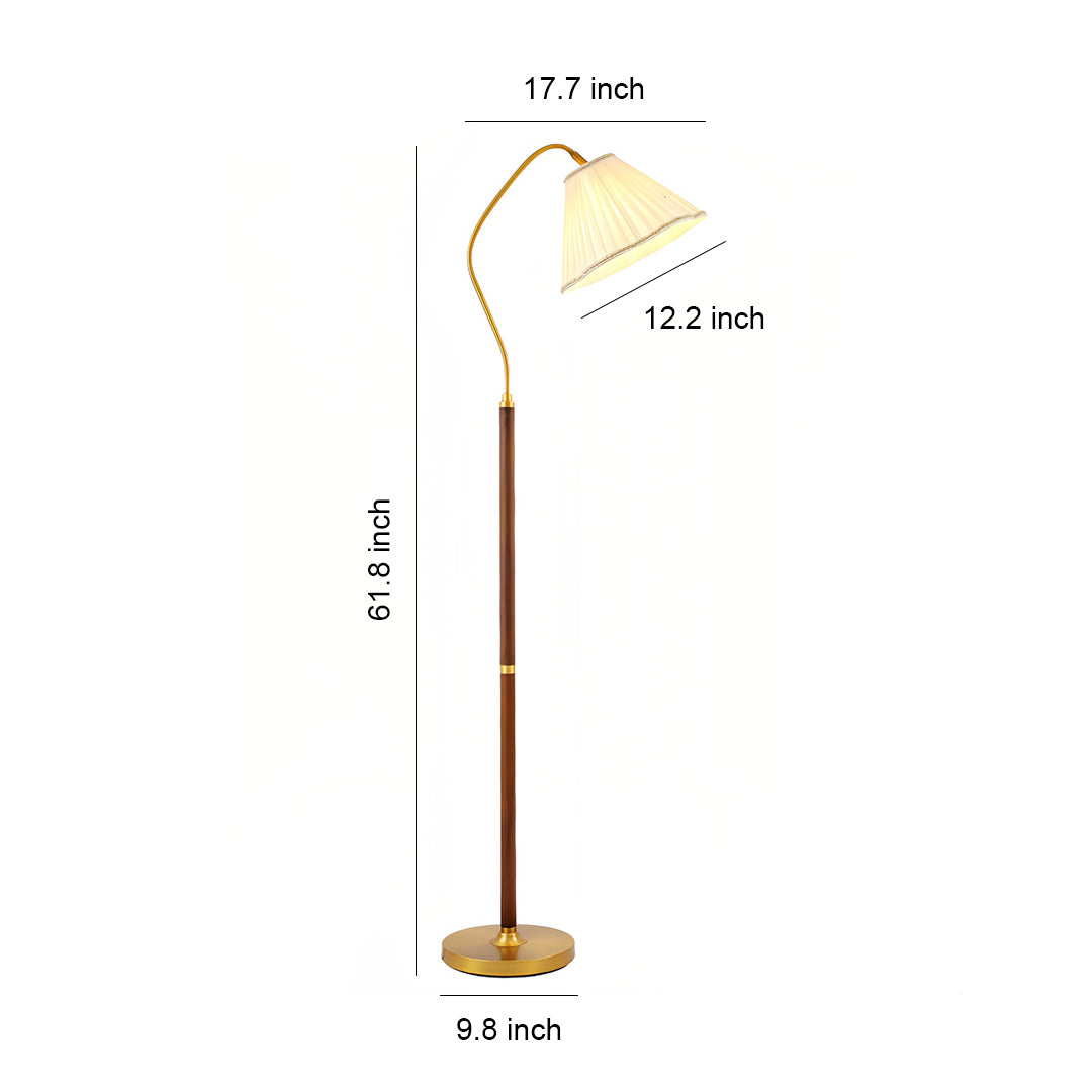 Walnut Floor Lamp with Fabric Shade – American Retro Standing Lamp for Living Room