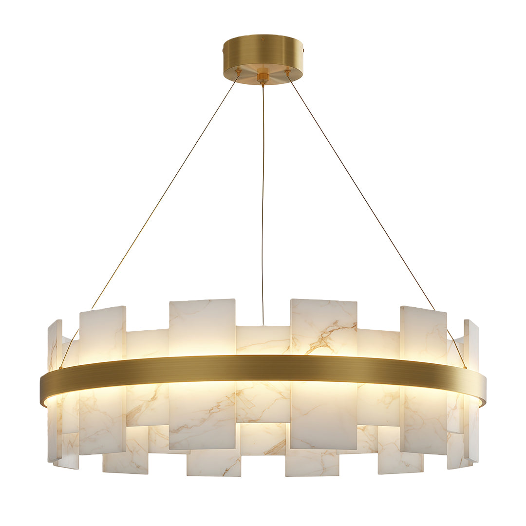 Aurelia Copper Modern Chandelier with Cloud Stone Shade