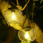 Solar-Powered Iron Lantern Hanging Lights for Outdoor Ambiance