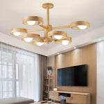 Scandinavian Rubberwood LED Chandelier | Modern Wood Pendant Light for Dining & Living Rooms