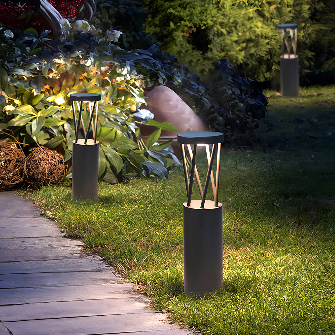 Outdoor Bollard Path Lights in Sand-Black Aluminum with Warm LED Glow