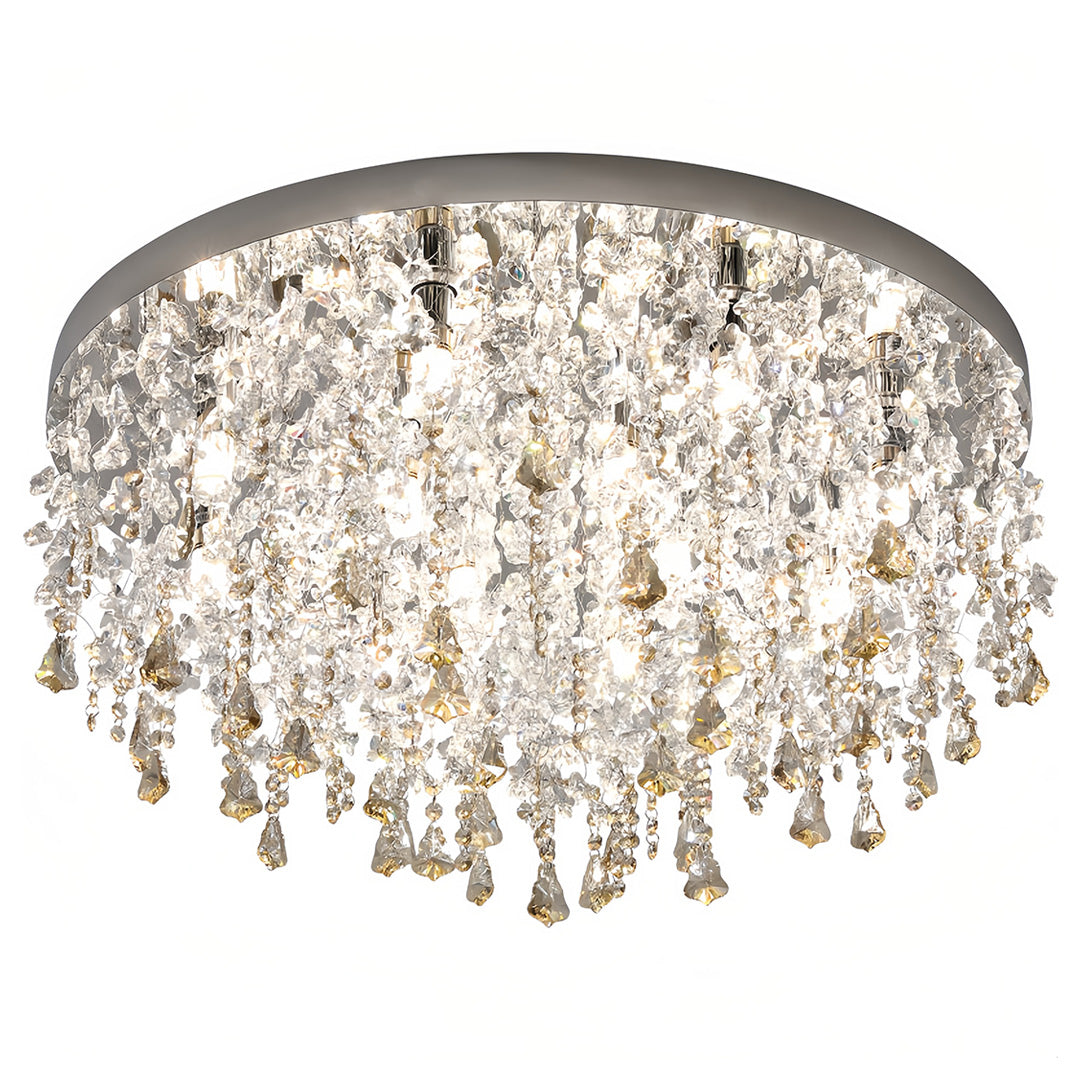 French Crystal Chandelier Ceiling Light with Gold Stainless Steel Frame