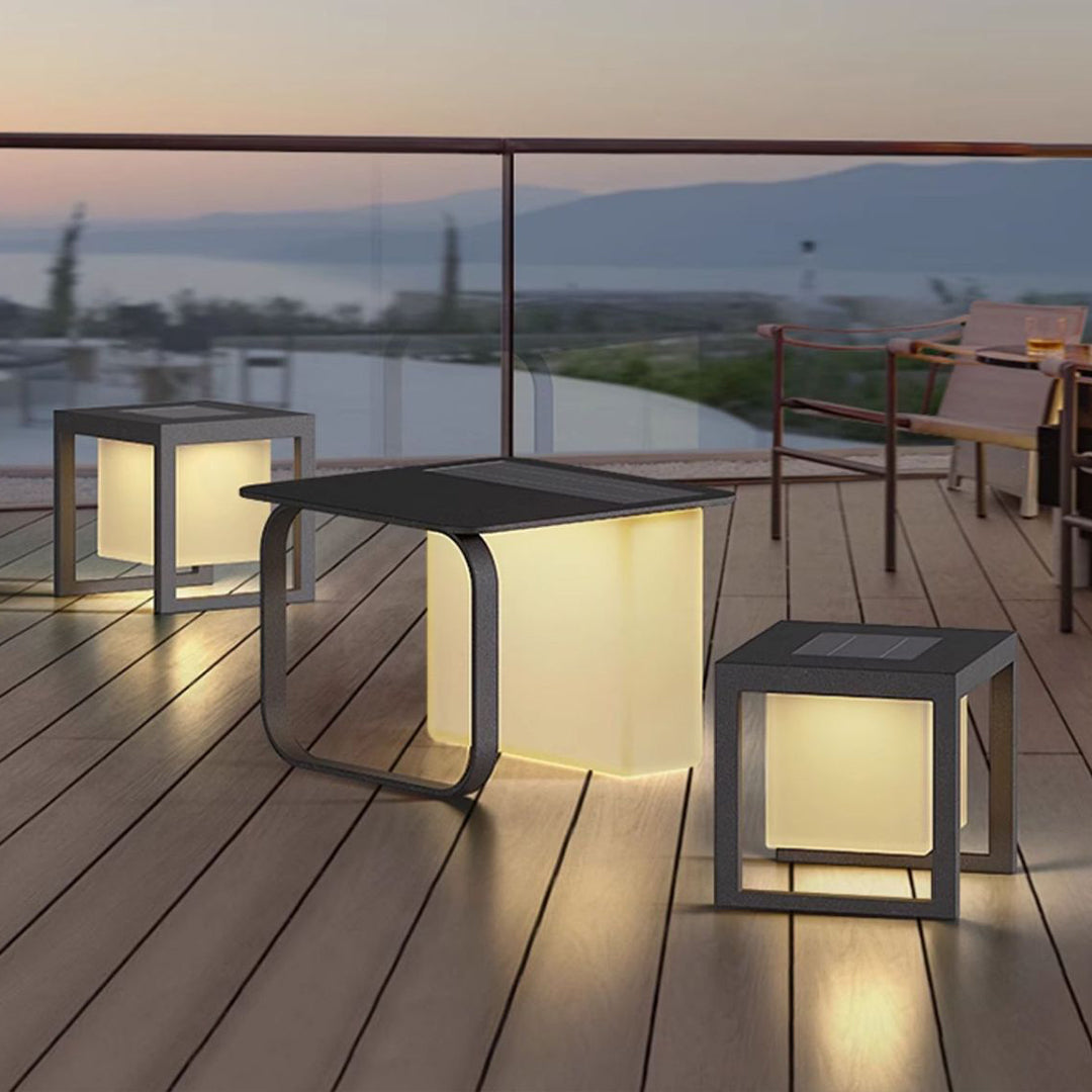 Solar-Powered Floor Lamp with Side Table – Modern Outdoor Lighting