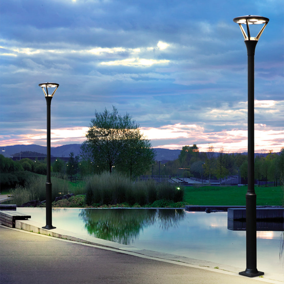 Modern LED Outdoor Lamp Post Light – 10ft Black Aluminum Garden Pole Light