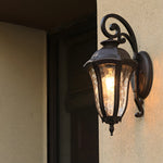 European Outdoor Wall Sconce in Die-Cast Aluminum with Water-Patterned Shade