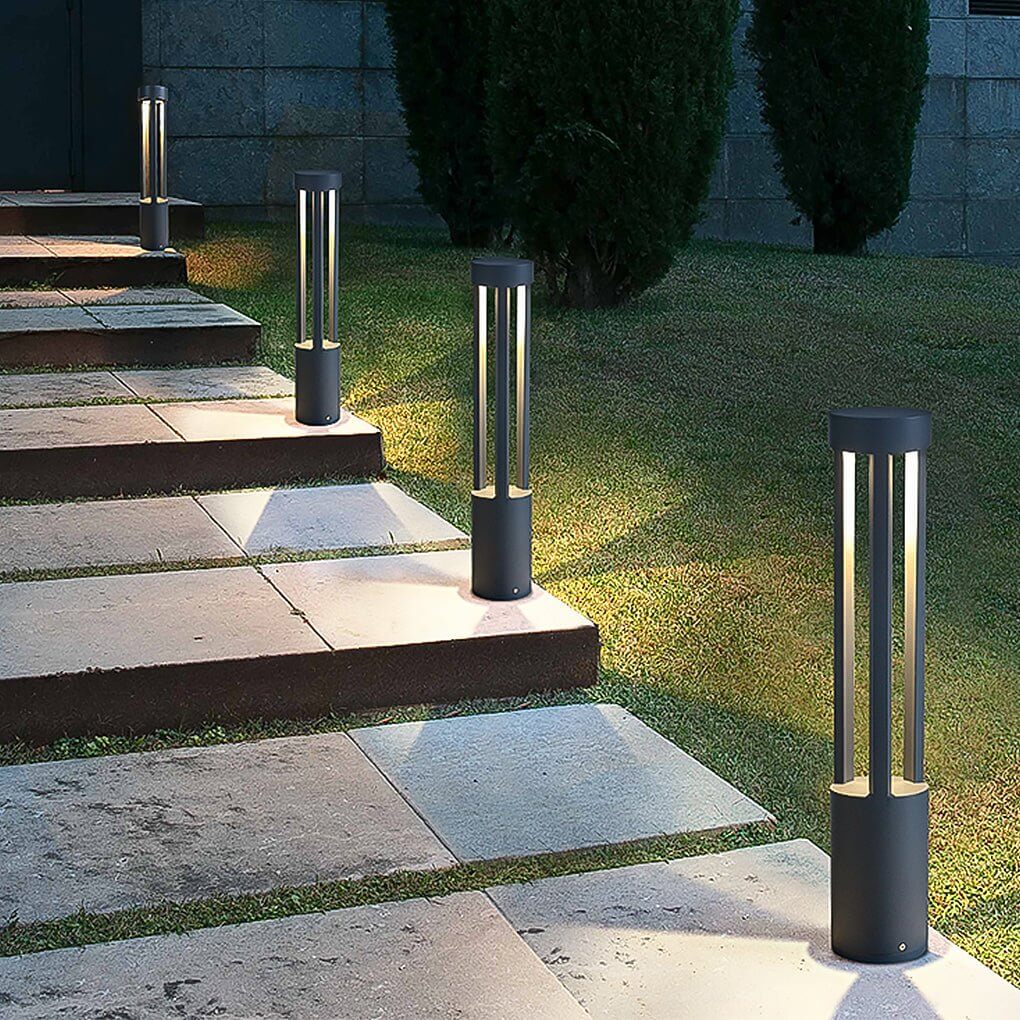 Modern Black LED Bollard Path Lights for Landscape and Walkway Illumination