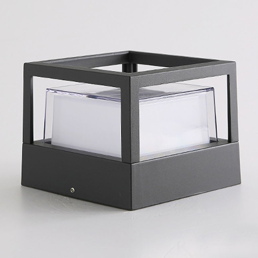 Square Double-Layer LED Pier Mount Post Light in Black for Modern Courtyards