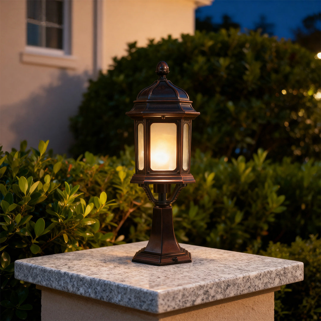 European Classic Outdoor Pillar Light with Warm LED Glow