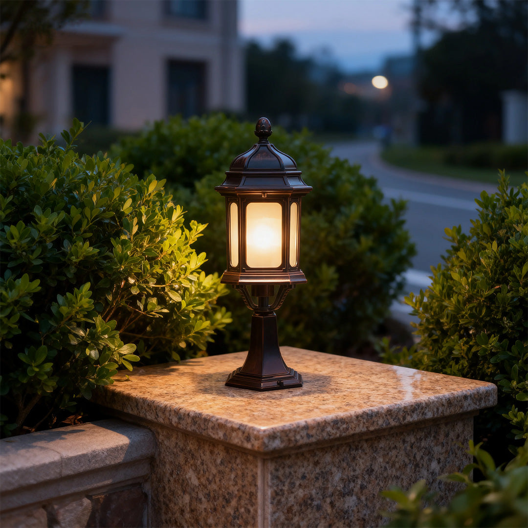 European Classic Outdoor Pillar Light with Warm LED Glow