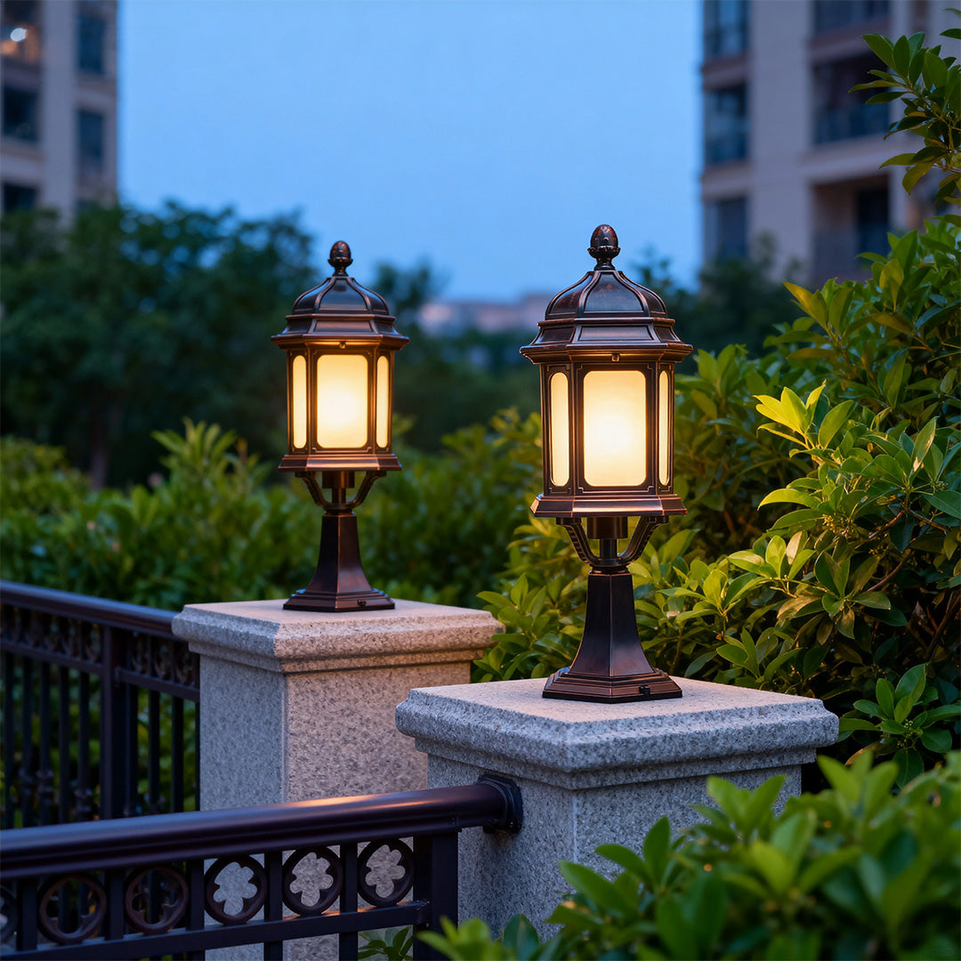 European Classic Outdoor Pillar Light with Warm LED Glow
