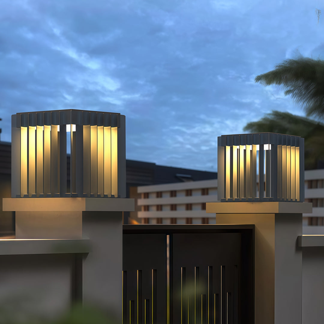 Modern Square Outdoor Pillar Light – Waterproof Stainless Steel LED